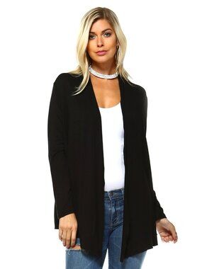 Isaac Liev Black Lightweight Flyaway Flowy Open Front Cardigan LARGE
